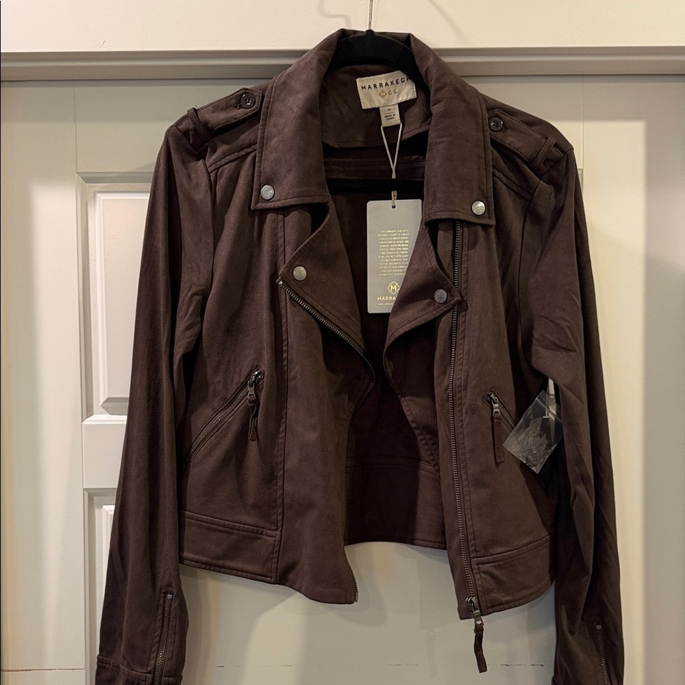 Marrakech Brown Faux Suede Moto Jacket SzM  - Women
